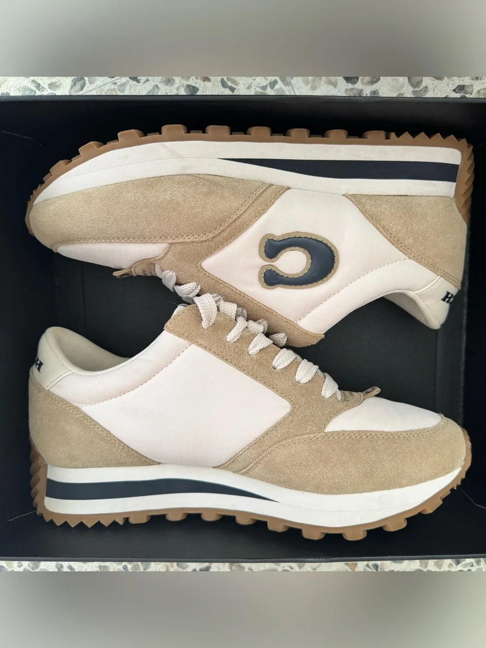 COACH Cream & Tan Runner Sneakers with Navy 'C'— USED ONCE - Picture 3 of 4
